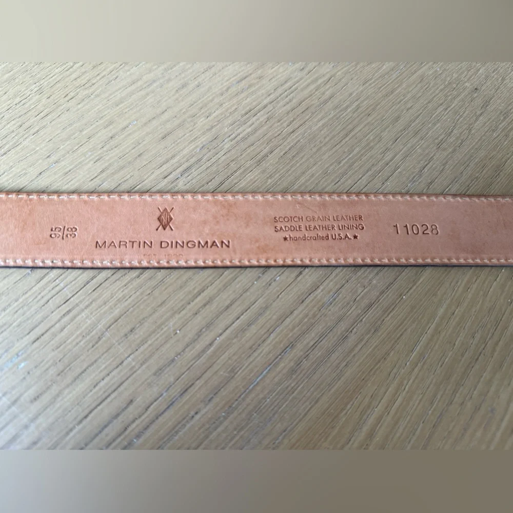 New! MARTIN DINGMAN Embossed Scotch Grain Nickle Hardware Leather Belt Size 38